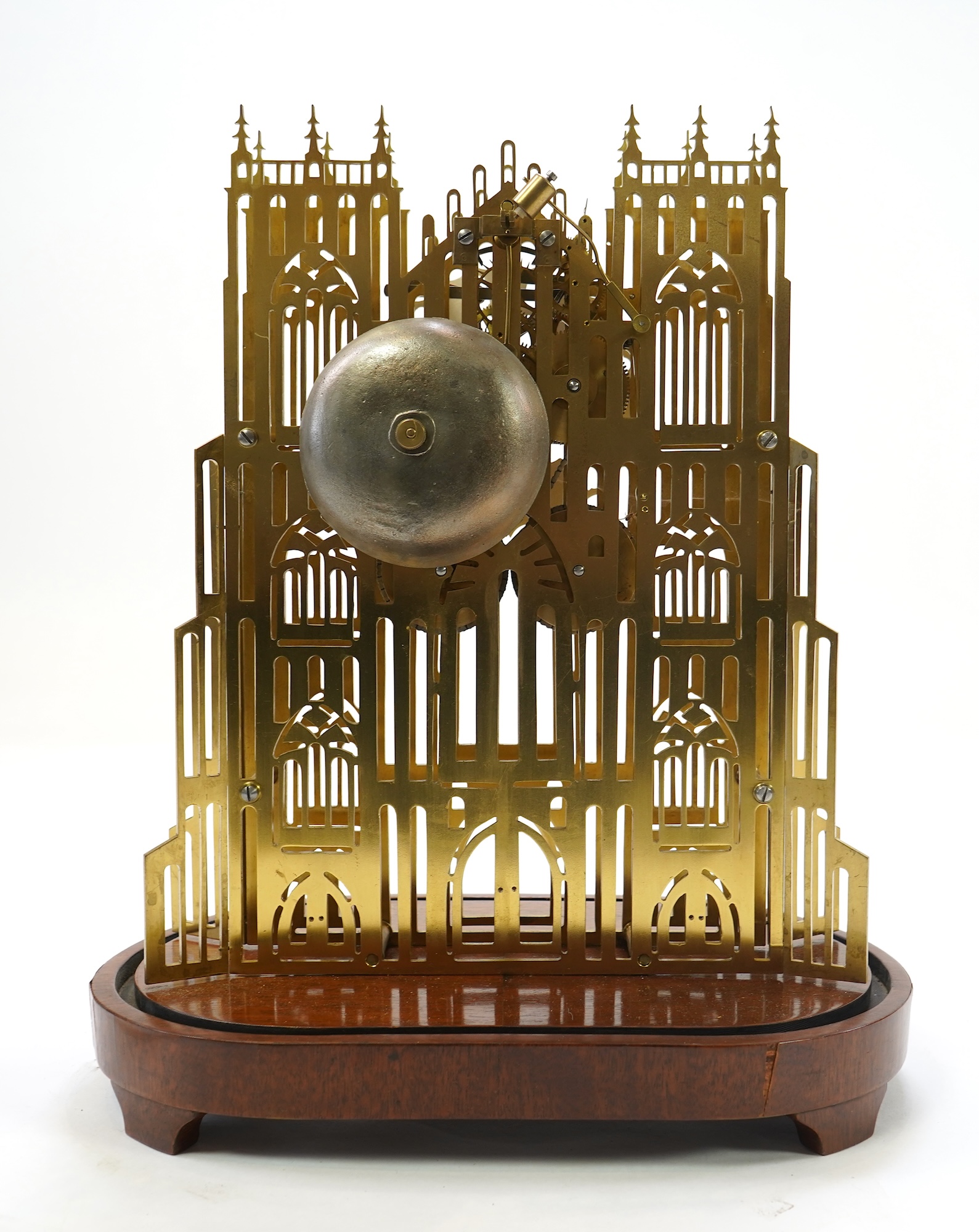 A mid 20th century brass skeleton ‘Cathedral’ clock